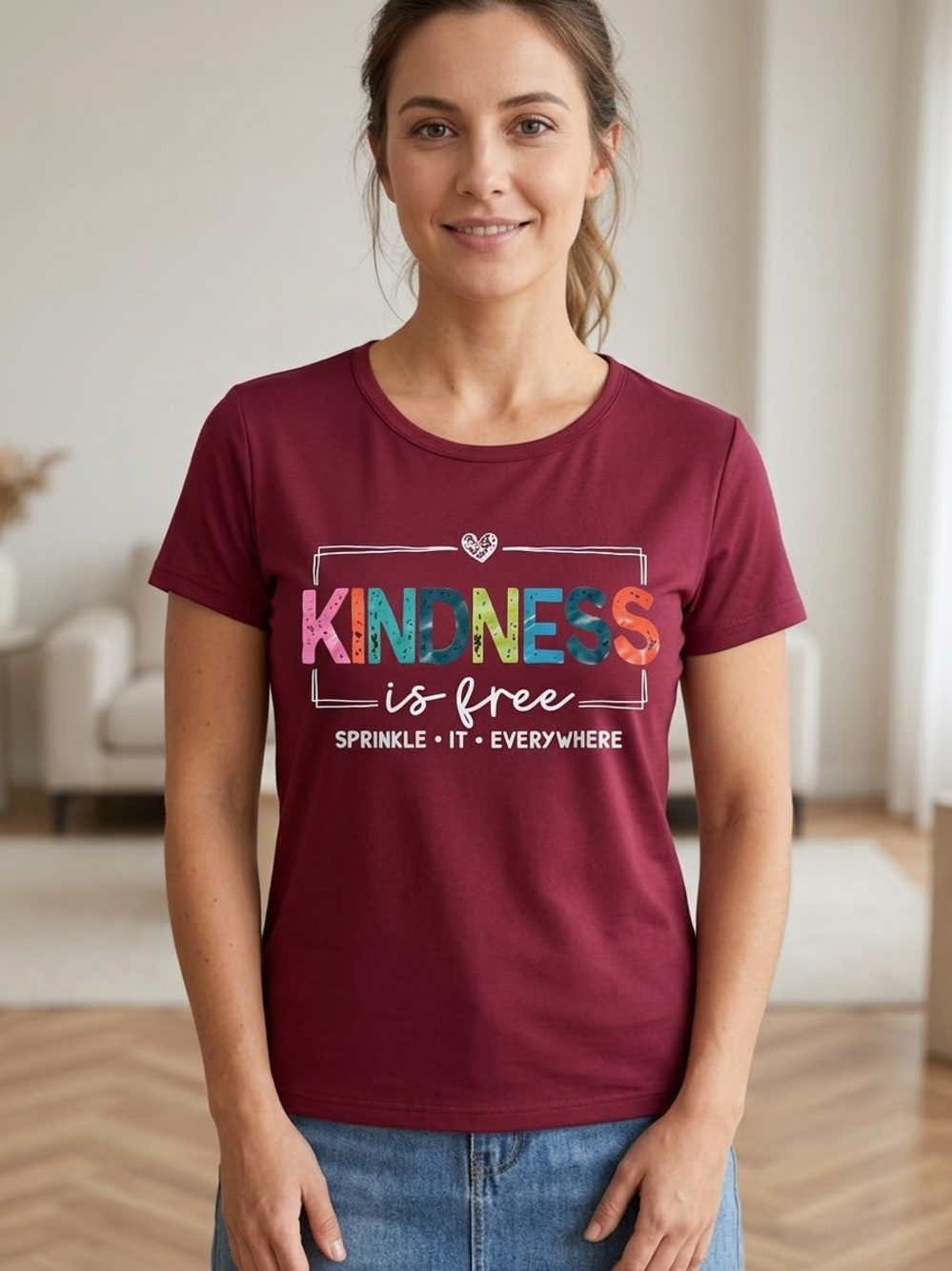 Women’s Maroon 'Kindness Is Free' Graphic Tee - Medium